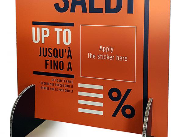 Totem in Falconboard per saldi, stampa diretta, con piedini di sostegno